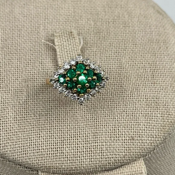 Vintage Emerald 925 Gold Vermeil Cluster Ring - Picture 5 of 17
